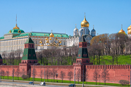 view on the Moscow Kremlin wall, towers and cathedralsの写真素材