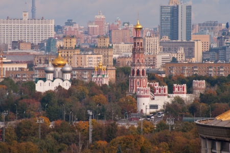 Moscow view on the town and Novodevichy Convent from the scenic overlook point in Vorobyovy Hillsの写真素材