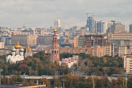 Moscow town  View on the town and Novodevichy Convent from the scenic overlook point in the Vorobyovy Hillsの写真素材