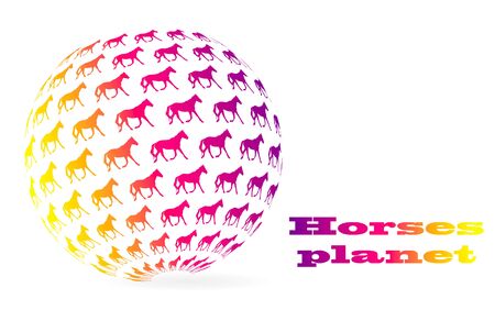 sphere planet with pattern of running horses illustration on white の写真素材