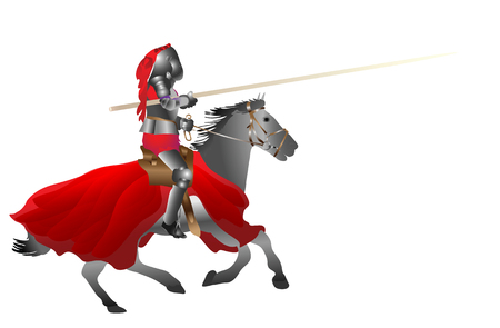 medieval armored knight armed with pike jousting on the horse on the withe vector illustrationのイラスト素材