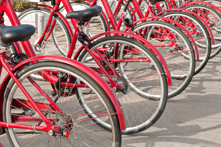 bicycle parking at the campusの写真素材