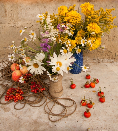 still life with two wild flowers bouquetsの写真素材