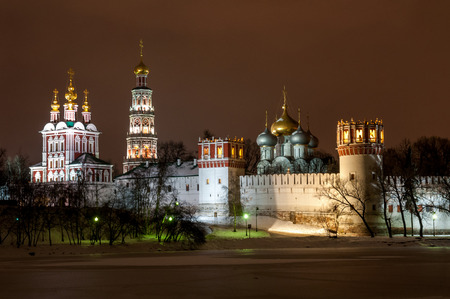 Novodevichy monastery at winter nightの写真素材