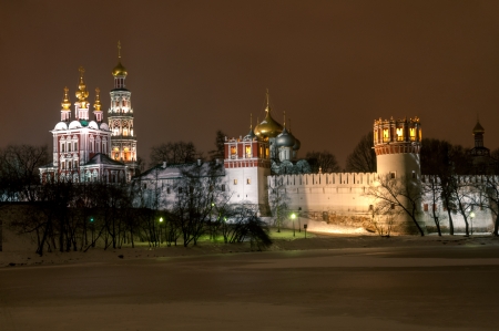 Novodevichy monastery at winter nightの写真素材
