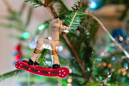 toy wooden horse new year decorationの写真素材