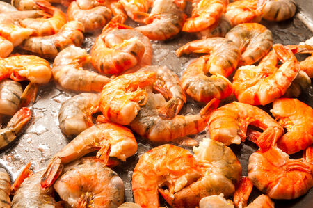 frying prawn laying on the panの写真素材