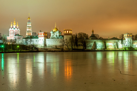 Novodevichy monastery at winter nightの写真素材