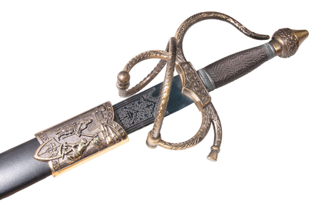 sword hilt isolated on whiteの写真素材