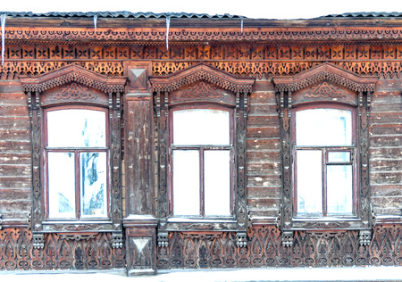 old wooden curving tradition siberia windowsの写真素材