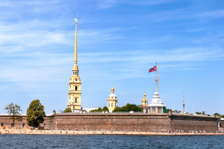 beach near the Peter and Paul fortress, St Petersburg, Russiaの写真素材