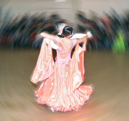 Couple Ballroom Dancers Dancing Waltz Rear Viewの写真素材