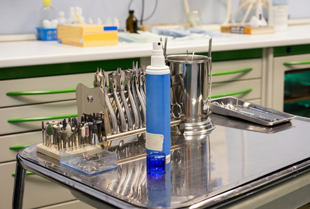 Dentist tools on the table close-upの写真素材