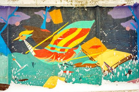 Street graffiti with a bird