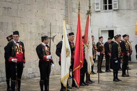 Perast, Montenegro - May 15, 2016: Shooting the Kokot (rooster) celebration. Celebrates the...