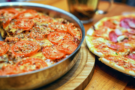 Meat Pizza with Tomatoesの写真素材