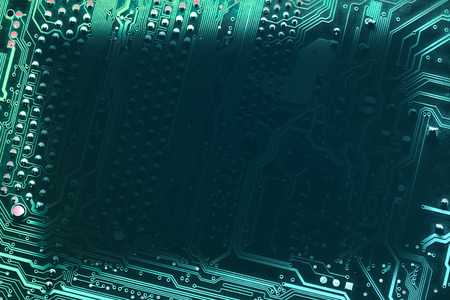 Circuit board rectangular frame. Dark transparent silhouette in the middle, light at the sides. Copy...