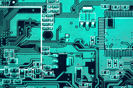 Circuit board. Electronic computer hardware technology. Motherboard digital chip. Tech science background. Integrated communication processor. Information engineering component.の写真素材