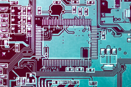 Circuit board. Electronic computer hardware technology. Motherboard digital chip. Tech science background. Integrated communication processor. Information engineering component.の写真素材