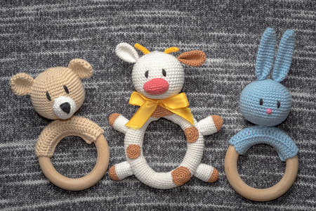 homemade amigurumi toys for toddlers.の写真素材