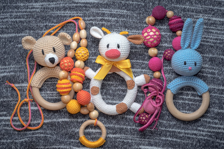 homemade amigurumi toys for toddlers.の写真素材