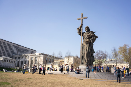 Moscow, Russia - April 30, 2017: Monument to Vladimir the Great on the Borovitskaya Square near the...