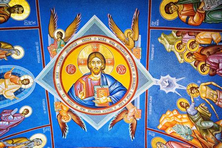 Perast, Montenegro - September 4, 2017: ceiling painting on the Roman Catholic Church of Our Lady of the Rocks, which is situated on the islet off the coast of Perast in Bay of Kotor, Montenegro.のeditorial素材