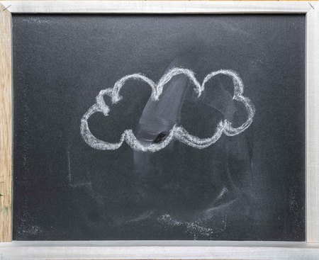 Cloud chalk hand drawn on the middle of a blackboard with frame. Copy space for your text.