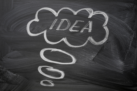 word idea chalk written on the blackboard inside the cloud speach bubbleの写真素材