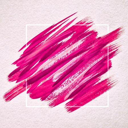 Art logo brush painted watercolor on paper abstract background design illustration acrylic stroke over square frame. Perfect painted design for headline, logo and sale banner. Pink  color.の写真素材