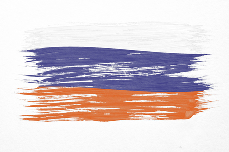 Art brush watercolor painting of Russian flag blown in the wind isolated on white background.の写真素材