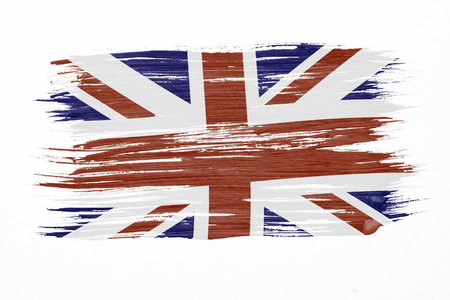 Art brush watercolor painting of UK flag blown in the wind isolated on white background.の写真素材