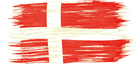 Art brush watercolor painting of Denmark flag blown in the wind isolated on white background.のイラスト素材