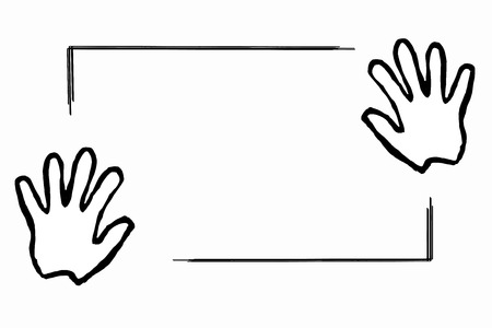 Hands holding a piece of paper flat design. Silhouette vector drawings. Copy space for your text inside the frame of page.のイラスト素材