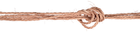 knot in a twisted jute rope isolated on white background
