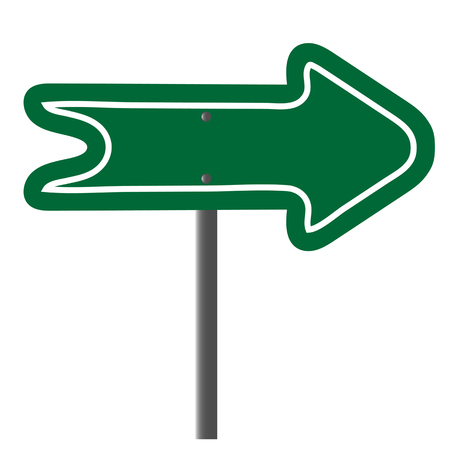 Green highway arrow pointer isolated on white background. Blank road signのイラスト素材