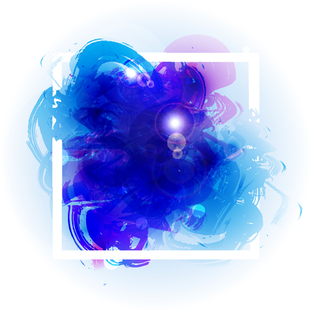Art logo brush painted watercolor on paper abstract background design illustration acrylic stroke over white square frame. Perfect painted design for headline, logo and sale banner. Blue colors.のイラスト素材