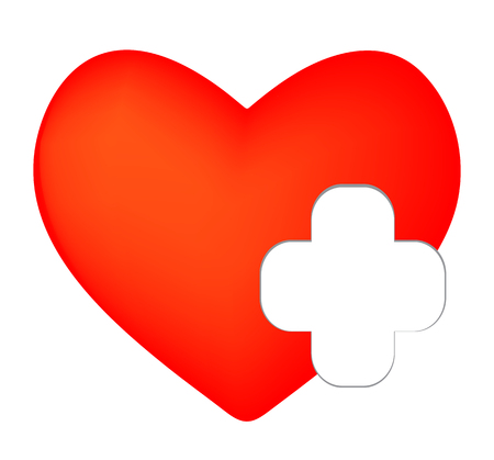 Vector health care icon, white cross at the side of a red heartのイラスト素材