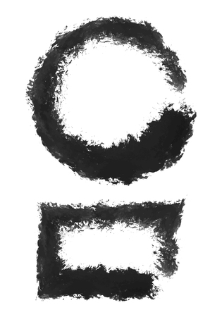 Grunge circle and rectangular banners,  logos, icons, labels, badges, insignias, post stamps collection set blank shapes vector distress textures.のイラスト素材