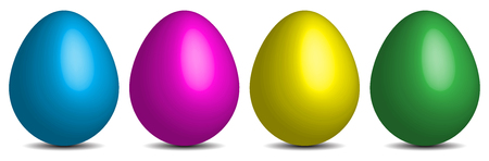 Set of plain colored easter eggs with shadows, isolated on white background.のイラスト素材