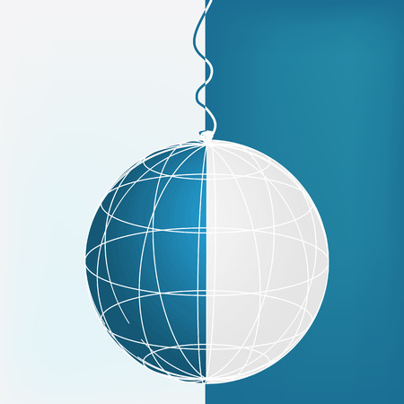 3D rendering Christmas ball on half blue half white backgroundのイラスト素材