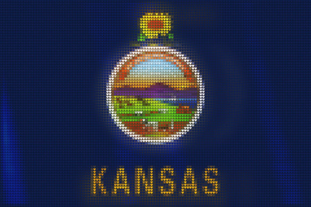 Mosaic heart tiles painting of Kansas flag blown in the wind, love state patriotic concept.の写真素材