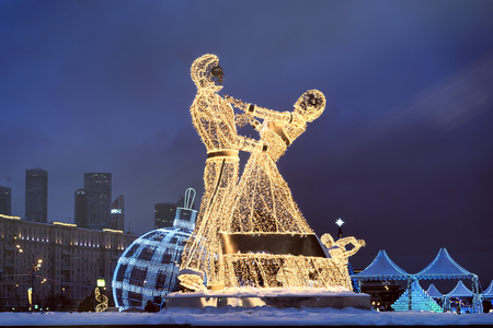 Light illumination in the shape of a dancing couple.の写真素材