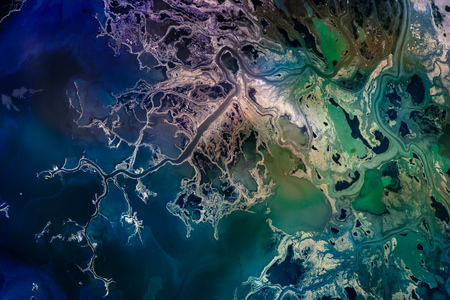 Saskatchewan River Delta, Manitoba, Canada. Satellite view. Colorful collage.