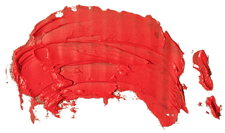 Red oil texture paint stain brush stroke, hand painted, isolated on whiteの写真素材