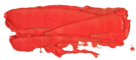 Red oil texture paint stain brush stroke, hand painted, isolated on white