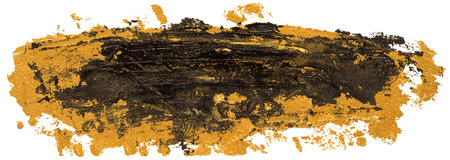 Black and gold oil texture paint stain brush stroke, hand painted, isolated on whiteの写真素材