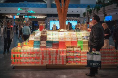 Istanbul, Turkey - April 14, 2019: duty free with turkish delight in the New International Istanbul airport.のeditorial素材