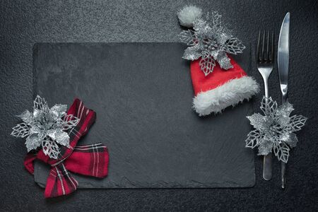 Christmas table setting decorationの写真素材