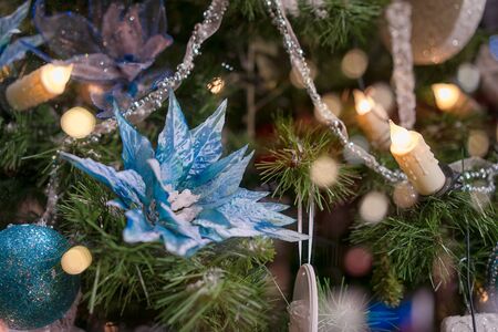 Beautiful decorated Christmas tree closeup.
